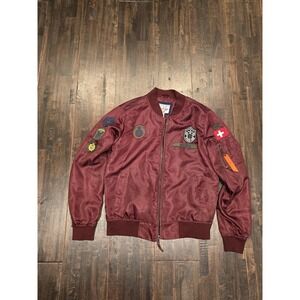 Swiss Cross Jacket Mens Large Maroon Bomber Flight Patch Nylon Swiss Flag Pilot